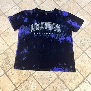 Romwe Los Angeles California Black & Purple Tie Dye Shirt Size Women’s Small